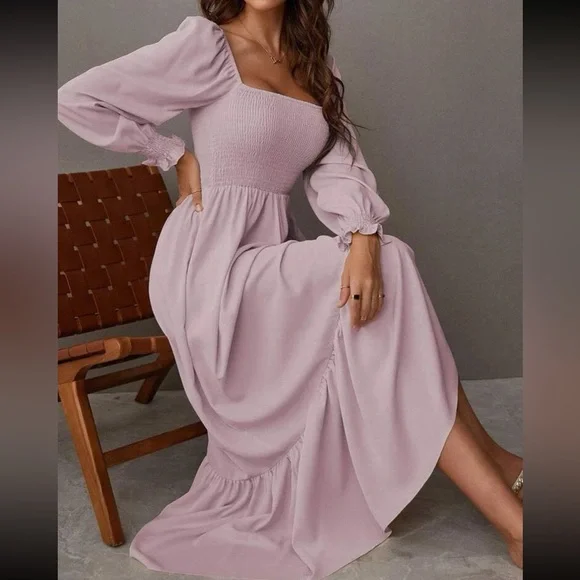 chinese dress ladies Printed Surplice Flounce Sleeve Maxi Dress main image 0